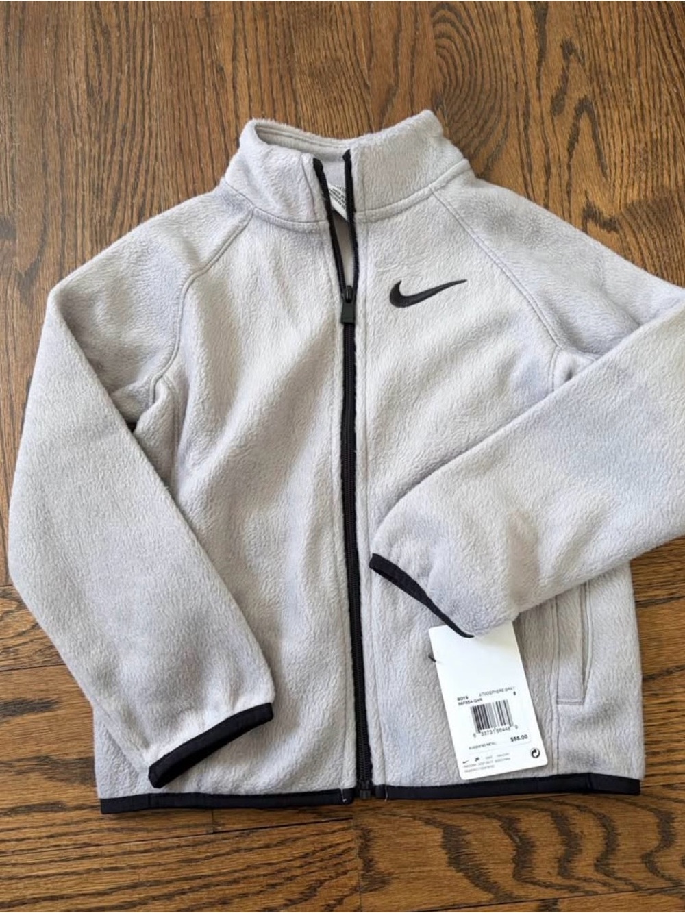 Nike Light Gray Kids' Full-Zip Fleece Jacket with Black Trim